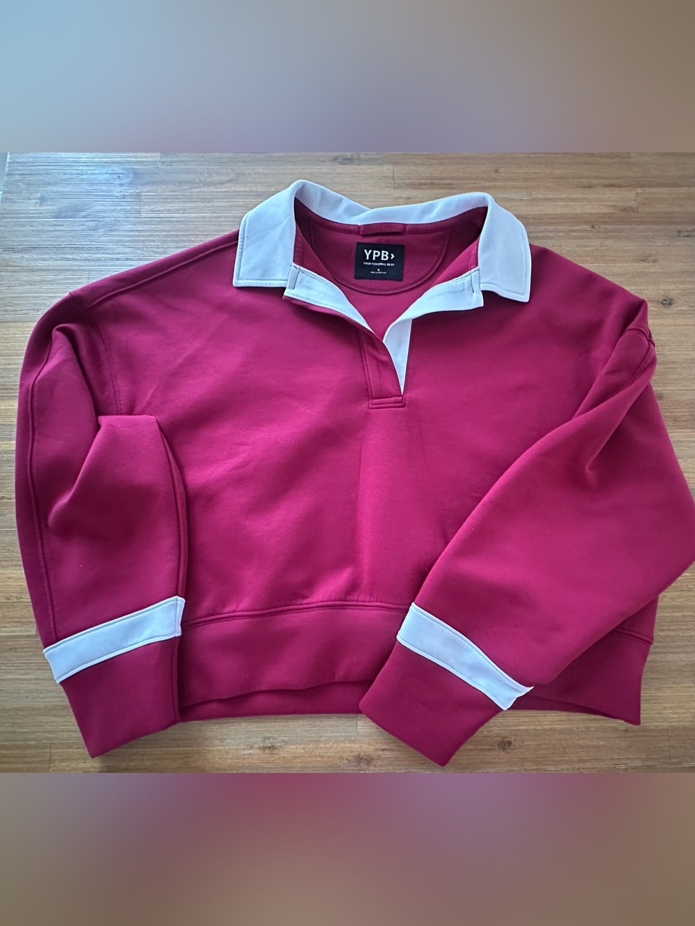 Burgundy and White Polo Crop Sweater